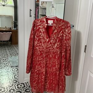 Lilly Pulitzer Red Dress with Shimmering Gold Leaf Print